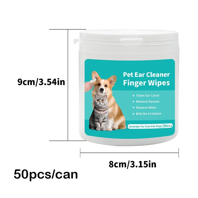 50-Pack Pet Ear Cleaning Finger Wipes for Dogs & Cats