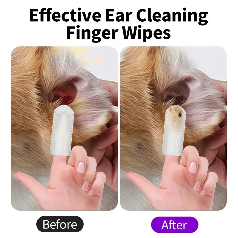 50-Pack Pet Ear Cleaning Finger Wipes for Dogs & Cats