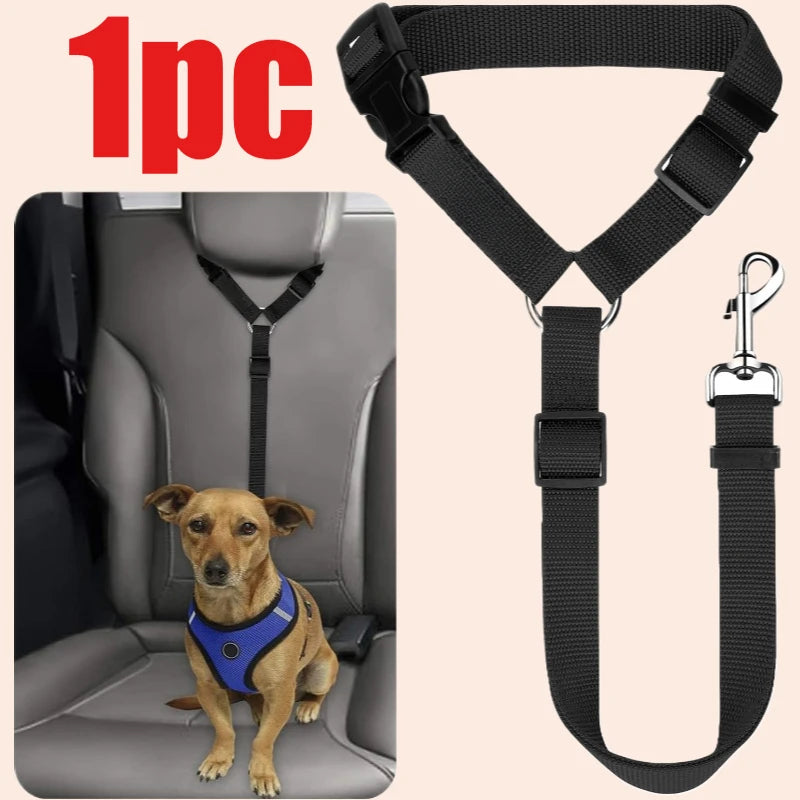 Solid Color Pet Car Seat Belt Nylon Lead Leash Backseat Safety Belt Adjustable Dogs Harness Collar Pet Accessories