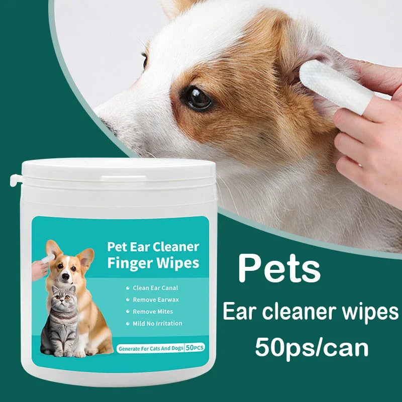 50-Pack Pet Ear Cleaning Finger Wipes for Dogs & Cats