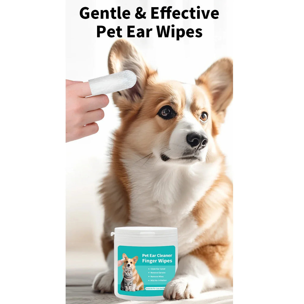 50-Pack Pet Ear Cleaning Finger Wipes for Dogs & Cats